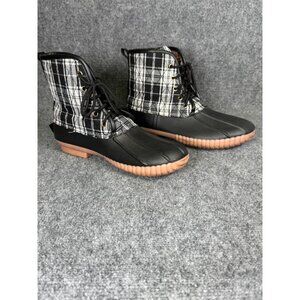 Simply Southern Womens 11 Collection Plaid Duck Boots  Black White rain boots